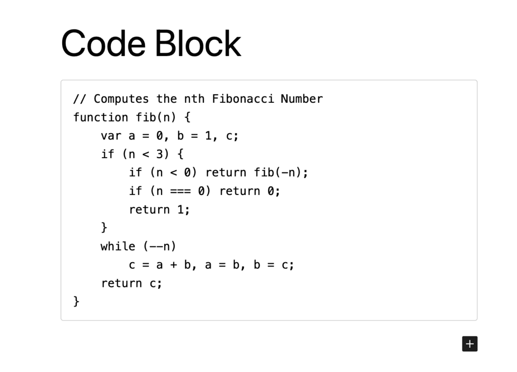 WordPress Code block in the Block editor