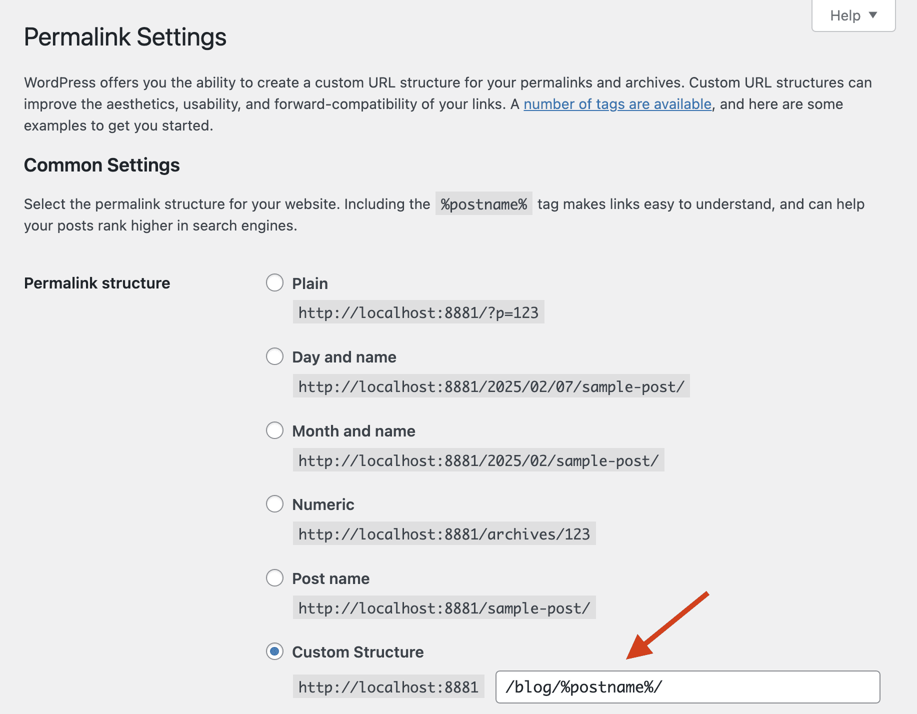 Permalink settings