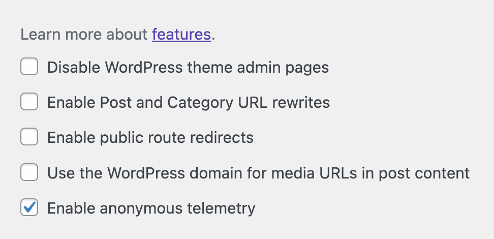 Faust settings page showing checkbox for Telemetry