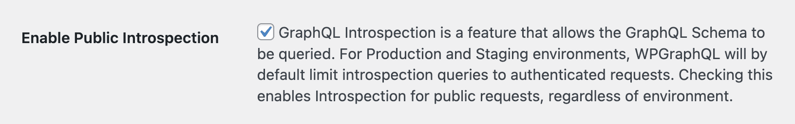 WPGraphQL introspection setting